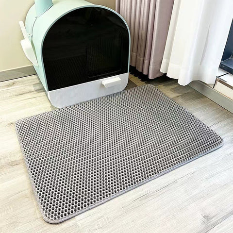 Darrahopens Pet Care > Cleaning & Maintenance > Pet Cleaning Supplies 2-PCS Grey Double Layer Cat Litter Mat Honeycomb Design Waterproof EVA Trapping Mat for Litter Box Tracking Control 40x50cm Easy Clean Australian Pet Supplies