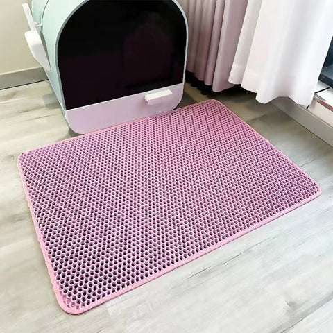 Darrahopens Pet Care > Cleaning & Maintenance > Pet Cleaning Supplies 2-PCS Pink Double Layer Cat Litter Mat Honeycomb Design Waterproof EVA Trapping Mat for Litter Box Tracking Control 40x50cm Easy Clean Australian Pet Supplies