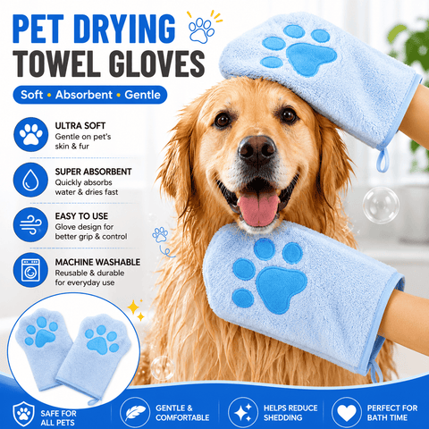 Darrahopens Pet Care > Cleaning & Maintenance > Pet Cleaning Supplies 2-piece Blue Quick-drying pet grooming glove towel; made of soft, highly absorbent coral fleece; suitable for drying dogs and cats after bathing.