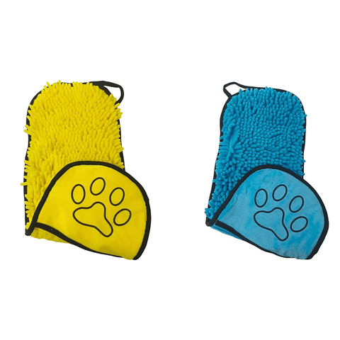 Darrahopens Pet Care > Cleaning & Maintenance > Pet Cleaning Supplies 2-piece Yellow and Blue Chenille Pet Drying Towel with Dual Hand Pockets - Ultra Absorbent, Quick Dry, Soft Microfiber, Durable Stitching - for Dogs and Cats Bathing, Grooming, Travel