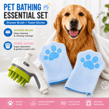 Darrahopens Pet Care > Cleaning & Maintenance > Pet Cleaning Supplies 3-piece Pet Grooming Bathing Kit with 2 pack Blue Pet Drying Glove Towel and White Pet Shower Sprayer Brush Set - Coral Fleece Quick Dry Absorbent Cleaning Towel, Water Control Bath Tool for Dogs and Cats