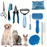 Darrahopens Pet Care > Cleaning & Maintenance > Pet Cleaning Supplies Blue Professional 9-Piece Pet Grooming Kit - DeShedding Brushes, Nail Clippers, Combs & Scissors Set for Dogs, Cats & Rabbits with Storage Bag