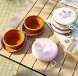 Darrahopens Pet Care > Cleaning & Maintenance > Pet Cleaning Supplies Brown-pink Portable Collapsible Double Pet Bowls for Dogs and Cats - 2x 450ml Food Grade Silicone Travel Feeder with Zippered Paw Carrying Case - Lightweight Outdoor Water and Food Bowl Set