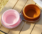 Darrahopens Pet Care > Cleaning & Maintenance > Pet Cleaning Supplies Brown-pink Portable Collapsible Double Pet Bowls for Dogs and Cats - 2x 450ml Food Grade Silicone Travel Feeder with Zippered Paw Carrying Case - Lightweight Outdoor Water and Food Bowl Set
