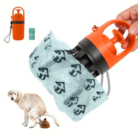 Darrahopens Pet Care > Cleaning & Maintenance > Pet Cleaning Supplies Orange Portable 6-Claw Pet Pooper Scooper - Hands-Free Dog Waste Picker with Integrated Bag Dispenser and Storage Cap - Lightweight Sanitary Waste Removal Tool for Outdoor Walking and Travel