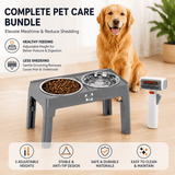 Darrahopens Pet Care > Cleaning & Maintenance > Pet Cleaning Supplies Pet Care Bundle Set – Grey Adjustable Elevated Double Dog Bowl & White and Grey 2-in-1 Self-Cleaning Pet Grooming Comb, Stainless Steel Feeding Station and Deshedding Brush for Dogs & Cats