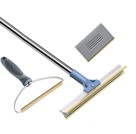Darrahopens Pet Care > Cleaning & Maintenance > Pet Cleaning Supplies Pet Hair Removal Tool Set - Multi-Purpose Sweeper with Scraper and Handheld Fur Remover  Grey
