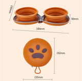 Darrahopens Pet Care > Cleaning & Maintenance > Pet Cleaning Supplies Pink Portable Collapsible Double Pet Bowls for Dogs and Cats - 2x 450ml Food Grade Silicone Travel Feeder with Zippered Paw Carrying Case - Lightweight Outdoor Water and Food Bowl Set