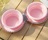 Darrahopens Pet Care > Cleaning & Maintenance > Pet Cleaning Supplies Pink Portable Collapsible Double Pet Bowls for Dogs and Cats - 2x 450ml Food Grade Silicone Travel Feeder with Zippered Paw Carrying Case - Lightweight Outdoor Water and Food Bowl Set