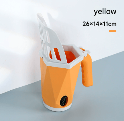 Darrahopens Pet Care > Cleaning & Maintenance > Pet Cleaning Supplies Yellow 2-in-1 Cat Litter Scoop with Attached Waste Bin Integrated Poop Scooper Holder Detachable Kit with 150 Degradable Bags