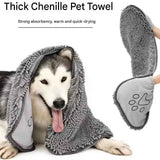 Darrahopens Pet Care > Cleaning & Maintenance > Pet Cleaning Supplies Yellow Chenille Pet Drying Towel with Dual Hand Pockets - Ultra Absorbent, Quick Dry, Soft Microfiber, Durable Stitching - for Dogs and Cats Bathing, Grooming, Travel