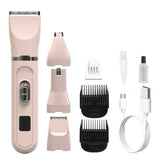 4-in-1 Pet Electric Clipper, Cat and Dog Hair Trimmer and Nail Grinder, Pet Grooming Supplies - Pink