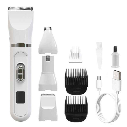 4-in-1 Pet Electric Clipper, Cat and Dog Hair Trimmer and Nail Grinder, Pet Grooming Supplies - White