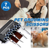 Darrahopens Pet Care > Cleaning & Maintenance > Pet Grooming Supplies 7PCS Pet Grooming Scissors Set Straight Curved Dog Cat Cutting Thinning Shears