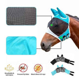 Breathable Horse Face Mask - Mosquito, Insect, and Fly Protection - Equestrian and Race Horse Head Cover - Blue - S