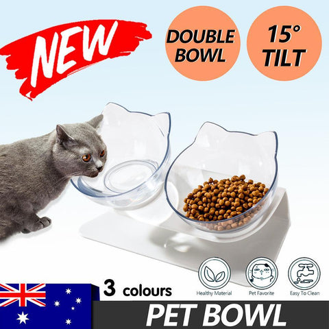 Darrahopens Pet Care > Cleaning & Maintenance > Pet Grooming Supplies Double Cat Bowl Pet Bowls Stand Dog Elevated Feeder Food Water Raised Lifted Au - Black+Black