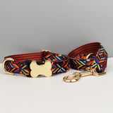 Darrahopens Pet Care > Cleaning & Maintenance > Pet Grooming Supplies L Rainbow Boho Patterned Dog Collar with Gold Metal Bone Buckle Adjustable Tribal & Leopard Print Neck Strap for Puppies & Dogs