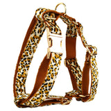 Darrahopens Pet Care > Cleaning & Maintenance > Pet Grooming Supplies M Luxury 5 Piece Dog Harness and Collar Set Leopard Print with Leash Bow Tie & Waste Bag Holder Gold Metal Buckle Walking Gear