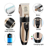 Darrahopens Pet Care > Cleaning & Maintenance > Pet Grooming Supplies Professional Pet Grooming Hair Clipper Kit - Rechargeable, Low Noise, with Ceramic Blades & 5-Speed Adjustment(White)