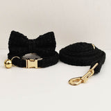 Darrahopens Pet Care > Cleaning & Maintenance > Pet Grooming Supplies S Black Elegant Tweed Pet Collar and Leash Set - Adjustable Cat and Small Dog Collar with Removable Bow Tie and Gold Bell