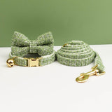 Darrahopens Pet Care > Cleaning & Maintenance > Pet Grooming Supplies S Green 3 Piece Luxury Tweed Cat Collar and Leash Set with Removable Bow Tie & Bell Adjustable Neck Strap for Kittens Small Dogs Elegant Walking Gear