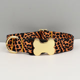 Darrahopens Pet Care > Cleaning & Maintenance > Pet Grooming Supplies XL Leopard Print Boho Patterned Dog Collar with Gold Metal Bone Buckle Adjustable Tribal & Leopard Print Neck Strap for Puppies & Dogs