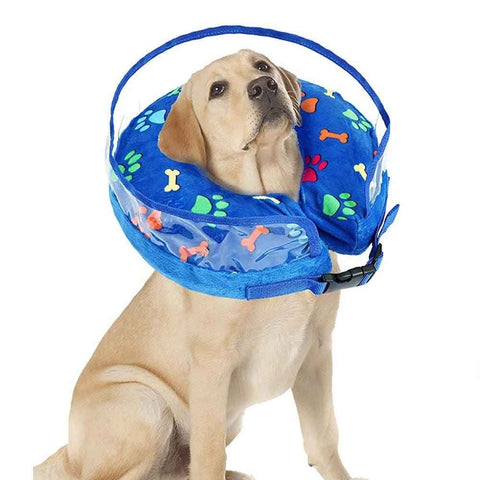 Soft Inflatable Pet Dog Cone Collar Anti Licking Scratching Blue - S