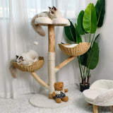 Darrahopens Pet Care > Cleaning & Maintenance > Pet Medical Collars Solid Wood Cat Tree with 3 Branches & Baskets