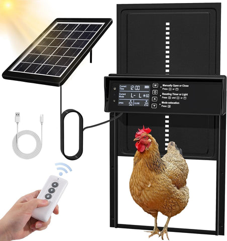 Darrahopens Pet Care > Coops & Hutches > Coop & Hutch Accessories CARLA HOME Automatic Chicken Coop Door Solar Powered with 4 Mode Timer & Light Sensor, Anti-Pinch & USB Charging Port