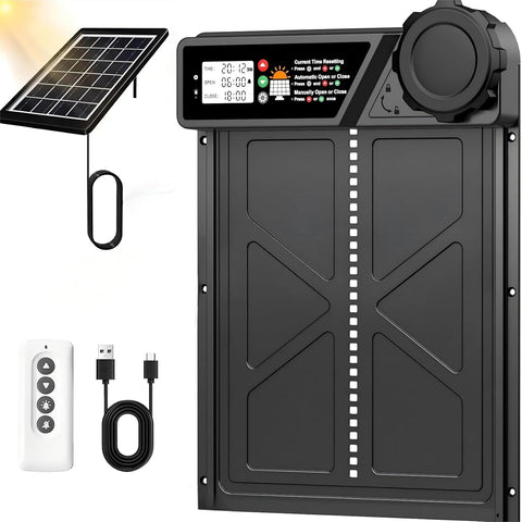 Darrahopens Pet Care > Coops & Hutches > Coop & Hutch Accessories CARLA HOME Solar Automatic Chicken Coop Door with Timer, Light Sensor, Remote Control, Anti-Pinch, LED Screen & USB Charging