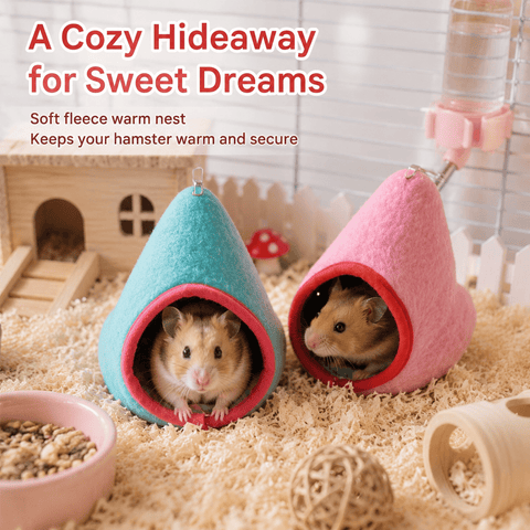 Darrahopens Pet Care > Coops & Hutches > Small Animal Habitats & Cages 2-Pack (Pink+Blue) Hanging Hamster Cozy Nest Warm Fleece Bed for Winter Small Pet Sleep Hideaway