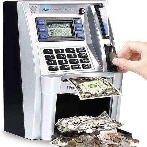 Darrahopens Pet Care > Coops & Hutches > Small Animal Habitats & Cages 2024 Upgraded ATM Saving Piggy Bank for Real Money for Kids Adults Personal ATM Savings Bank Machine with Card, Password Login