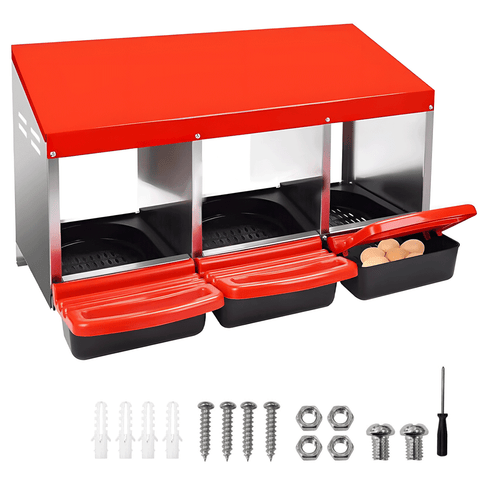 Darrahopens Pet Care > Coops & Hutches > Small Animal Habitats & Cages Chicken Hen Coop Hutch Nesting Box 3-Hole Roll Away Metal Design 52x47.5x81cm Durable Indoor Outdoor Laying Box with Easy Access Ventilation