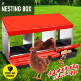 Darrahopens Pet Care > Coops & Hutches > Small Animal Habitats & Cages Chicken Hen Coop Hutch Nesting Box 3-Hole Roll Away Metal Design 52x47.5x81cm Durable Indoor Outdoor Laying Box with Easy Access Ventilation