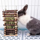 Darrahopens Pet Care > Coops & Hutches > Small Animal Habitats & Cages Rabbit Hay Feeder Rack Apple Wood Grass Holder Natural Food Rack Small Pet