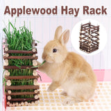 Darrahopens Pet Care > Coops & Hutches > Small Animal Habitats & Cages Rabbit Hay Feeder Rack Apple Wood Grass Holder Natural Food Rack Small Pet