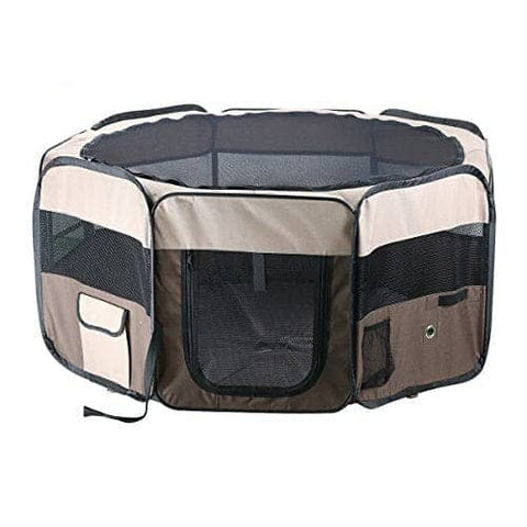 Darrahopens Pet Care > Dog Supplies 98 cm High Foldable XL Brown Dog Puppy Cat Cage Soft Playpen Rabbit Enclosure