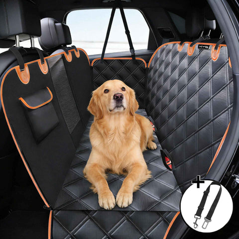 Darrahopens Pet Care > Dog Supplies > Cat & Dog Flaps Waterproof Dog Car Rear Seat Protector 135 x 148CM - Durable Oxford Non Slip Pet Hammock with Storage Pockets , Zipper Mesh Window and 6 Fixed Buckles, Seat Belt Access Opening and Pet Leash