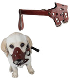 Darrahopens Pet Care > Dog Supplies > Dog Apparel Adjustable PU Leather Dog Muzzle Pet Breathable Anti Bite Bark Chew Muzzles Brown - L