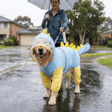 Darrahopens Pet Care > Dog Supplies > Dog Apparel Blue Dog Raincoat Dinosaur Hooded Waterproof Jacket 3XL Size with Leash Hole Removable Tail Cover Full Body Coverage Pet Rain Coat for Outdoor Walking Large Dogs