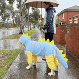 Darrahopens Pet Care > Dog Supplies > Dog Apparel Blue Dog Raincoat Dinosaur Hooded Waterproof Jacket 7XL Size with Leash Hole Removable Tail Cover Full Body Coverage Pet Rain Coat for Outdoor Walking Large Dogs