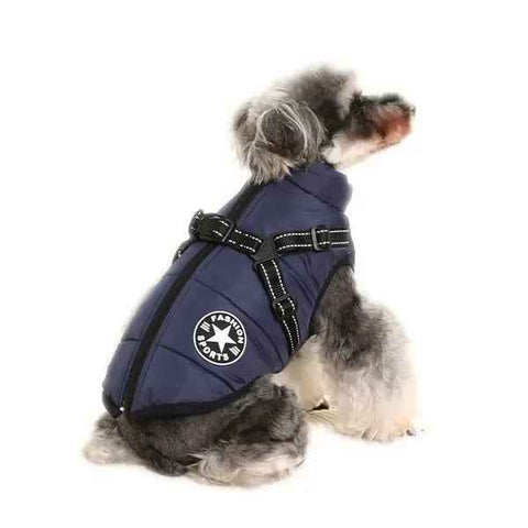 Darrahopens Pet Care > Dog Supplies > Dog Apparel Blue Winter Waterproof Dog Jacket with Built-in Harness, Zipper Fastening and Soft Coral Fleece Lining, Size M for Medium Dogs with Reflective Safety Design In Australia - Darrahopens