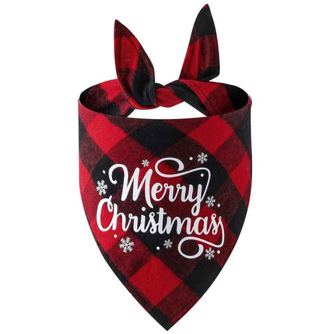 Darrahopens Pet Care > Dog Supplies > Dog Apparel Christmas Pet Triangle Scarf Dog Bandana Pet Wearable Accessories Red Grid - Merry Christmas