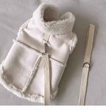 Darrahopens Pet Care > Dog Supplies > Dog Apparel Cozy Pet Winter Vest with Leash Loop: Faux Suede & Plush Fleece Warm Coat for Small Dogs, Cats, and Puppies – Perfect for Autumn, Winter Walks, and Indoor Comfort (L, White)(Leash not included) In Australia - Darrahopens