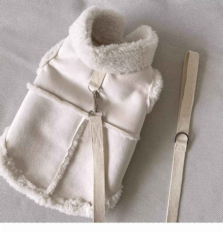 Darrahopens Pet Care > Dog Supplies > Dog Apparel Cozy Pet Winter Vest with Leash Loop: Faux Suede & Plush Fleece Warm Coat for Small Dogs, Cats, and Puppies – Perfect for Autumn, Winter Walks, and Indoor Comfort (L, White)(Leash not included) In Australia - Darrahopens
