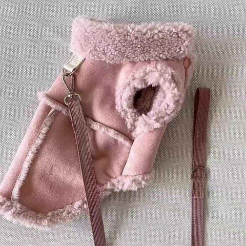 Darrahopens Pet Care > Dog Supplies > Dog Apparel Cozy Pet Winter Vest with Leash Loop: Faux Suede & Plush Fleece Warm Coat for Small Dogs, Cats, and Puppies – Perfect for Autumn, Winter Walks, and Indoor Comfort (XS, Pink)(Leash not included) In Australia - Darrahopens