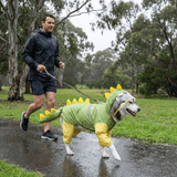 Darrahopens Pet Care > Dog Supplies > Dog Apparel Green Dog Raincoat Dinosaur Hooded Waterproof Jacket 3XL Size with Leash Hole Removable Tail Cover Full Body Coverage Pet Rain Coat for Outdoor Walking Large Dogs
