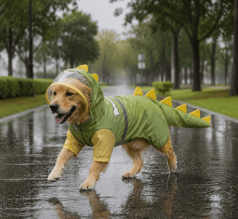 Darrahopens Pet Care > Dog Supplies > Dog Apparel Green Dog Raincoat Dinosaur Hooded Waterproof Jacket 7XL Size with Leash Hole Removable Tail Cover Full Body Coverage Pet Rain Coat for Outdoor Walking Large Dogs