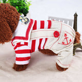 Darrahopens Pet Care > Dog Supplies > Dog Apparel Red Cute Sailor Dog Outfit - Striped Shirt & Anchor Overalls for Small Dogs (Size : M )