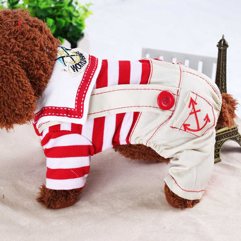 Darrahopens Pet Care > Dog Supplies > Dog Apparel Red Cute Sailor Dog Outfit - Striped Shirt & Anchor Overalls for Small Dogs (Size : M )